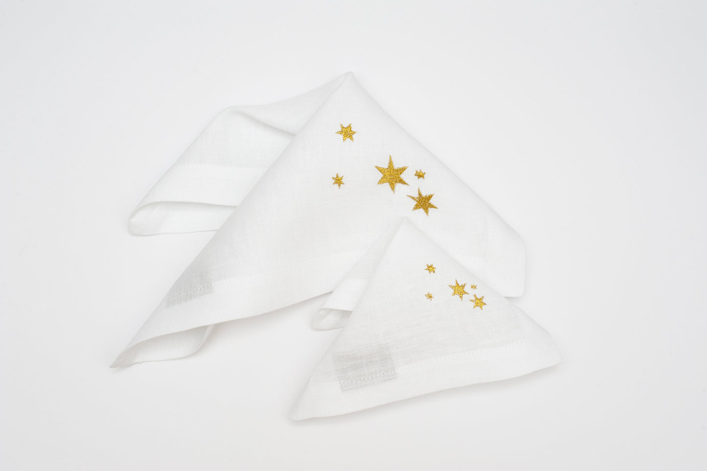 Starry Nights: Linen White Embroidered Christmas Table Napkins