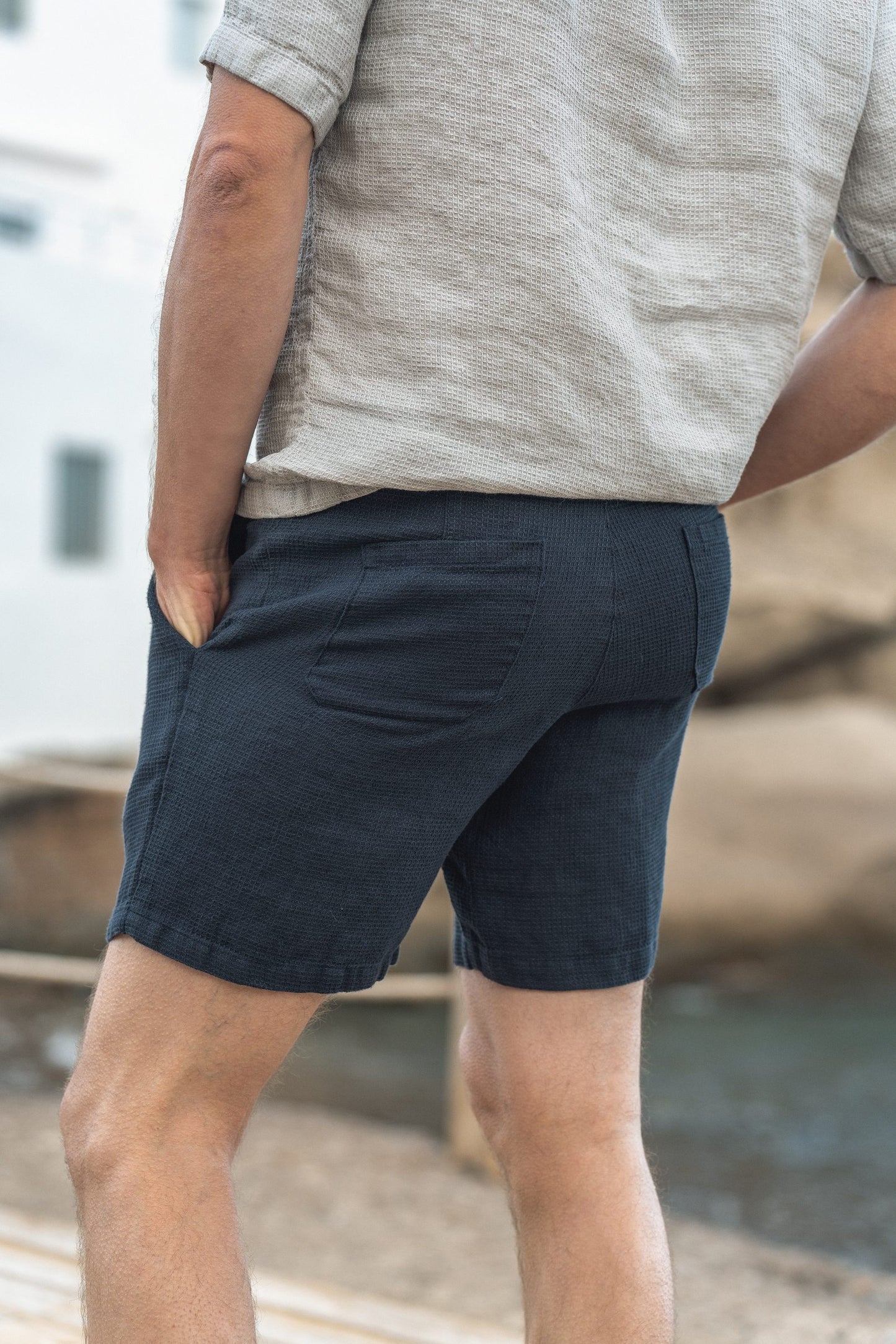 Men's Small Waffle Weave Linen Shorts for Warm-Weather Comfort