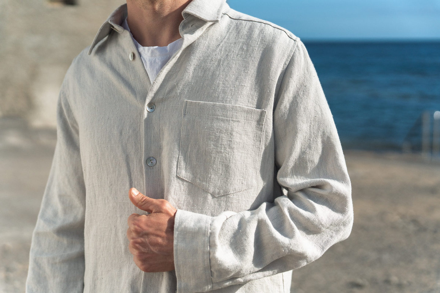 Thick linen: Long-Sleeve Classic Linen Shirt / Summer Jacket for Men