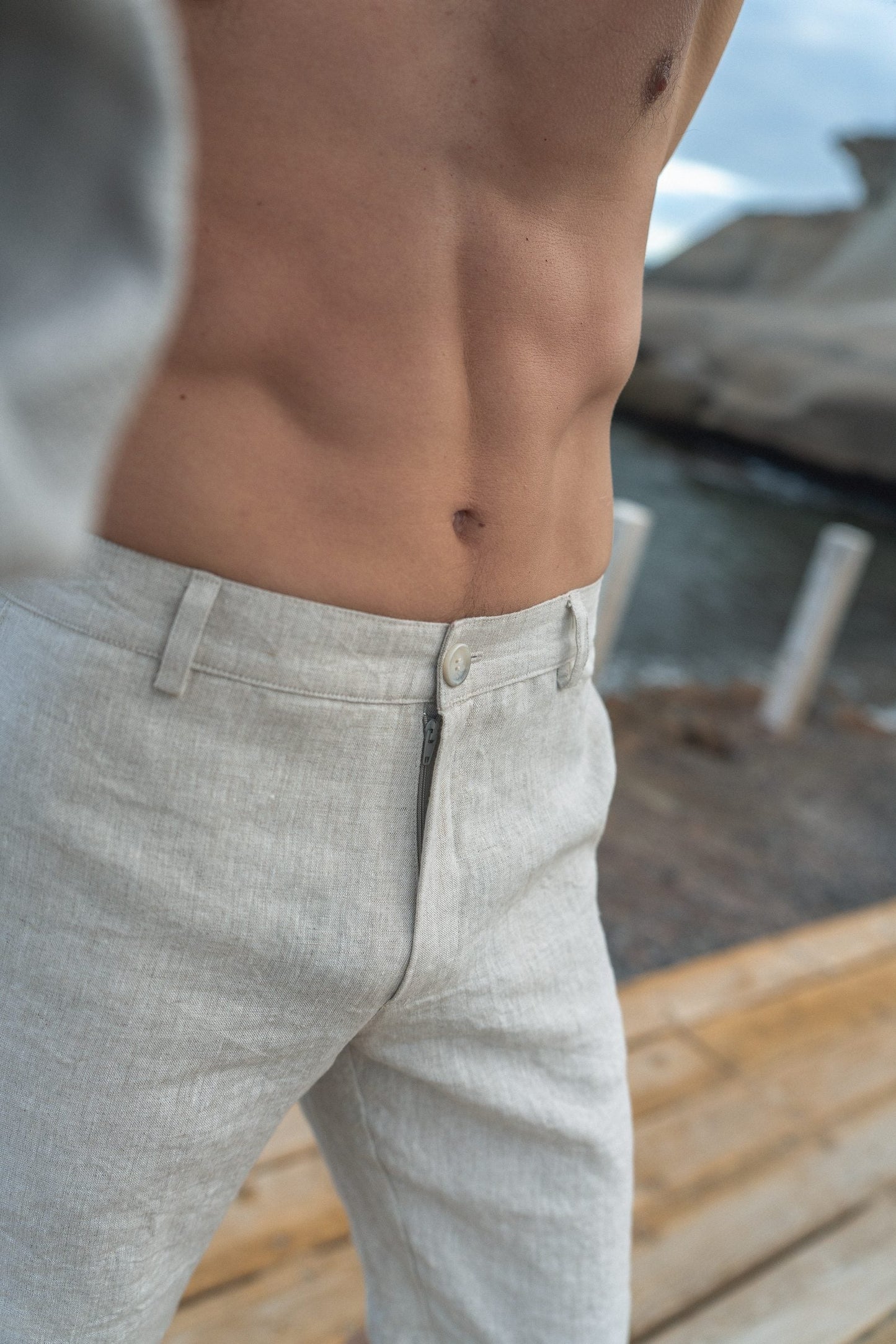 Men's White Linen Pants with Convenient Pockets