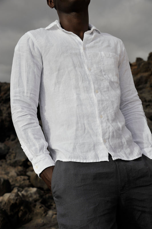 Long Sleeve White Linen Man Shirt